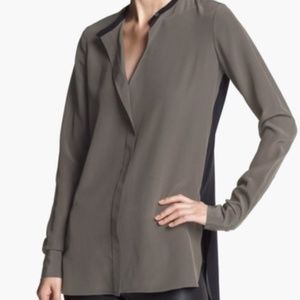 VINCE  two-tone long sleeve silk blouse